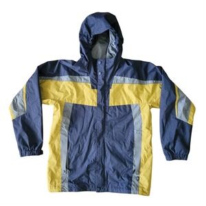 REI Boy's Blue & Yellow Hooded Zip Up Jacket‎ with Blue Flannel Insert. Size XL